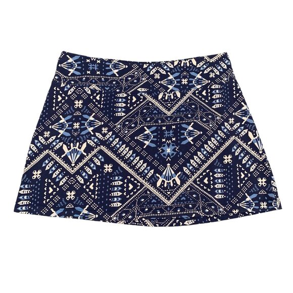Patagonia Skirt Womens Medium Navy White Boho Print Organic Cotton Stretch Mini - Picture 1 of 11